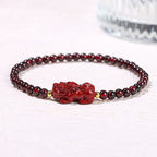 Fortune Jewel Garnet Cinnabar PiXiu Strawberry Quartz Square Bead Protection Bracelet