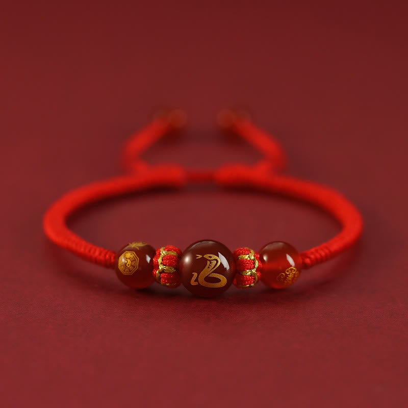 Fortune Jewel Handmade Red Agate Chinese Zodiac Red String Braided Protection Bracelet