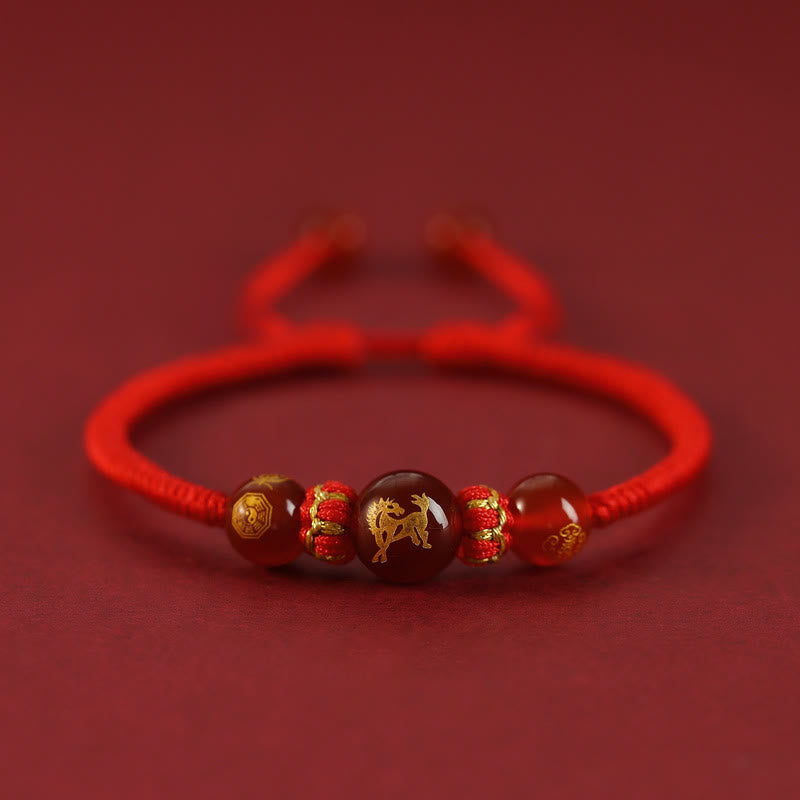 Fortune Jewel Handmade Red Agate Chinese Zodiac Red String Braided Protection Bracelet