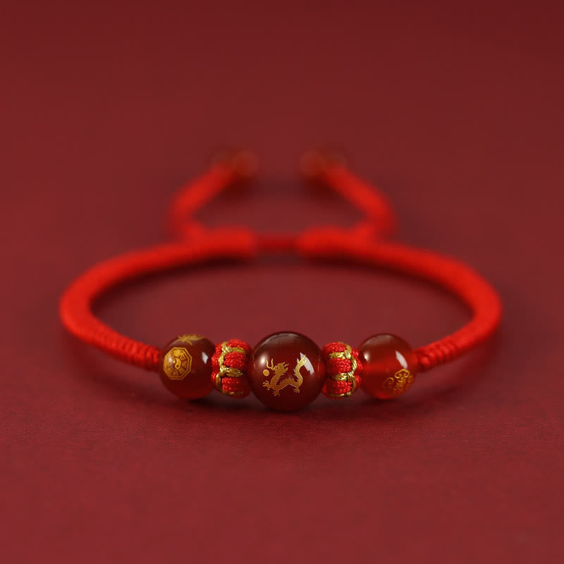 Fortune Jewel Handmade Red Agate Chinese Zodiac Red String Braided Protection Bracelet