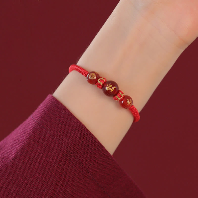 Fortune Jewel Handmade Red Agate Chinese Zodiac Red String Braided Protection Bracelet