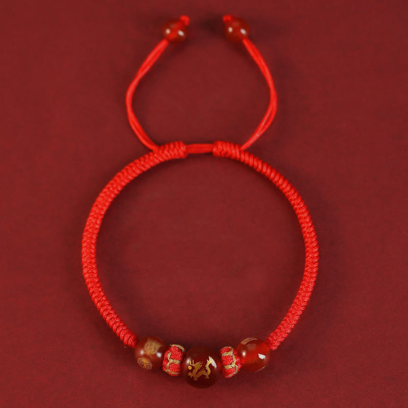 Fortune Jewel Handmade Red Agate Chinese Zodiac Red String Braided Protection Bracelet