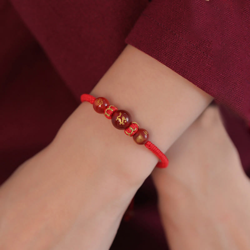 Fortune Jewel Handmade Red Agate Chinese Zodiac Red String Braided Protection Bracelet