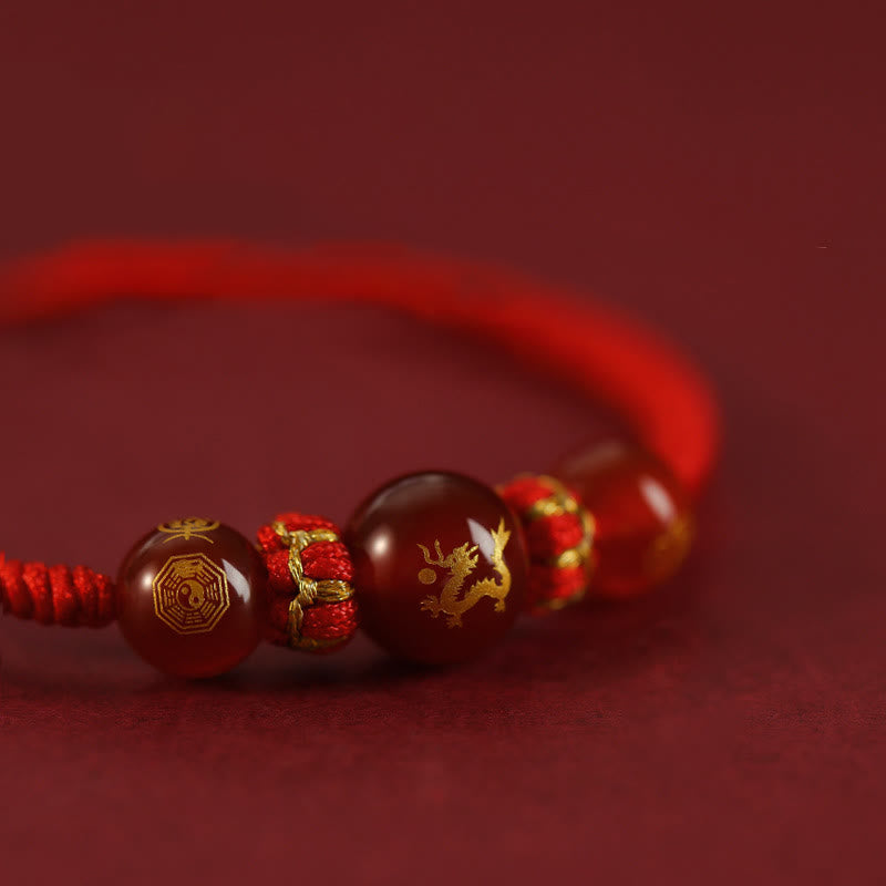 Fortune Jewel Handmade Red Agate Chinese Zodiac Red String Braided Protection Bracelet