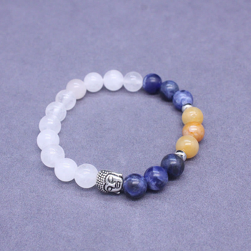 Fortune Jewel Natural Black Onyx White Stone Green Aventurine Tiger Eye Agate Mixed Color Buddha Head Protection Bracelet
