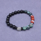 Fortune Jewel Natural Black Onyx White Stone Green Aventurine Tiger Eye Agate Mixed Color Buddha Head Protection Bracelet