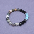 Fortune Jewel Natural Black Onyx White Stone Green Aventurine Tiger Eye Agate Mixed Color Buddha Head Protection Bracelet