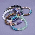 Fortune Jewel Natural Black Onyx White Stone Green Aventurine Tiger Eye Agate Mixed Color Buddha Head Protection Bracelet