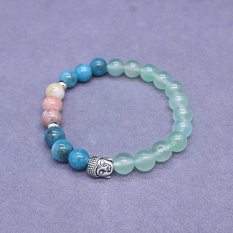 Fortune Jewel Natural Black Onyx White Stone Green Aventurine Tiger Eye Agate Mixed Color Buddha Head Protection Bracelet
