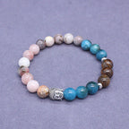 Fortune Jewel Natural Black Onyx White Stone Green Aventurine Tiger Eye Agate Mixed Color Buddha Head Protection Bracelet
