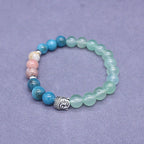 Fortune Jewel Natural Black Onyx White Stone Green Aventurine Tiger Eye Agate Mixed Color Buddha Head Protection Bracelet
