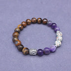Fortune Jewel Natural Black Onyx White Stone Green Aventurine Tiger Eye Agate Mixed Color Buddha Head Protection Bracelet