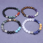 Fortune Jewel Natural Black Onyx White Stone Green Aventurine Tiger Eye Agate Mixed Color Buddha Head Protection Bracelet