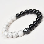 Fortune Jewel Natural Obsidian White Turquoise Yinyang Tai Chi Strength Bracelet