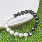 Fortune Jewel Natural Obsidian White Turquoise Yinyang Tai Chi Strength Bracelet