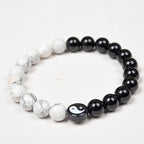 Fortune Jewel Natural Obsidian White Turquoise Yinyang Tai Chi Strength Bracelet