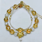 Fortune Jewel Natural Citrine Glass Beads Flower Multiple Layers Prosperity Bracelet