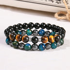 Fortune Jewel 2Pcs Hematite Tiger Eye Blue Tiger Eye Powerful Bracelet Set