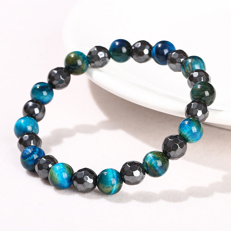 Fortune Jewel 2Pcs Hematite Tiger Eye Blue Tiger Eye Powerful Bracelet Set