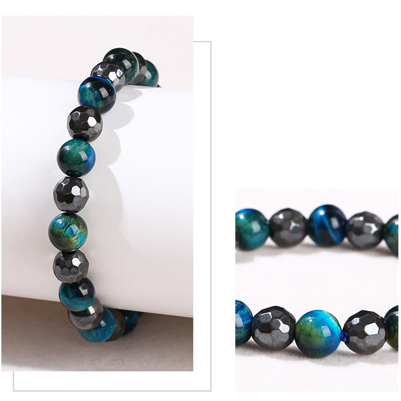 Fortune Jewel 2Pcs Hematite Tiger Eye Blue Tiger Eye Powerful Bracelet Set
