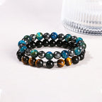 Fortune Jewel 2Pcs Hematite Tiger Eye Blue Tiger Eye Powerful Bracelet Set
