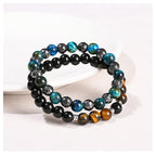 Fortune Jewel 2Pcs Hematite Tiger Eye Blue Tiger Eye Powerful Bracelet Set