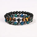 Fortune Jewel 2Pcs Hematite Tiger Eye Blue Tiger Eye Powerful Bracelet Set