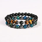 Fortune Jewel 2Pcs Hematite Tiger Eye Blue Tiger Eye Powerful Bracelet Set