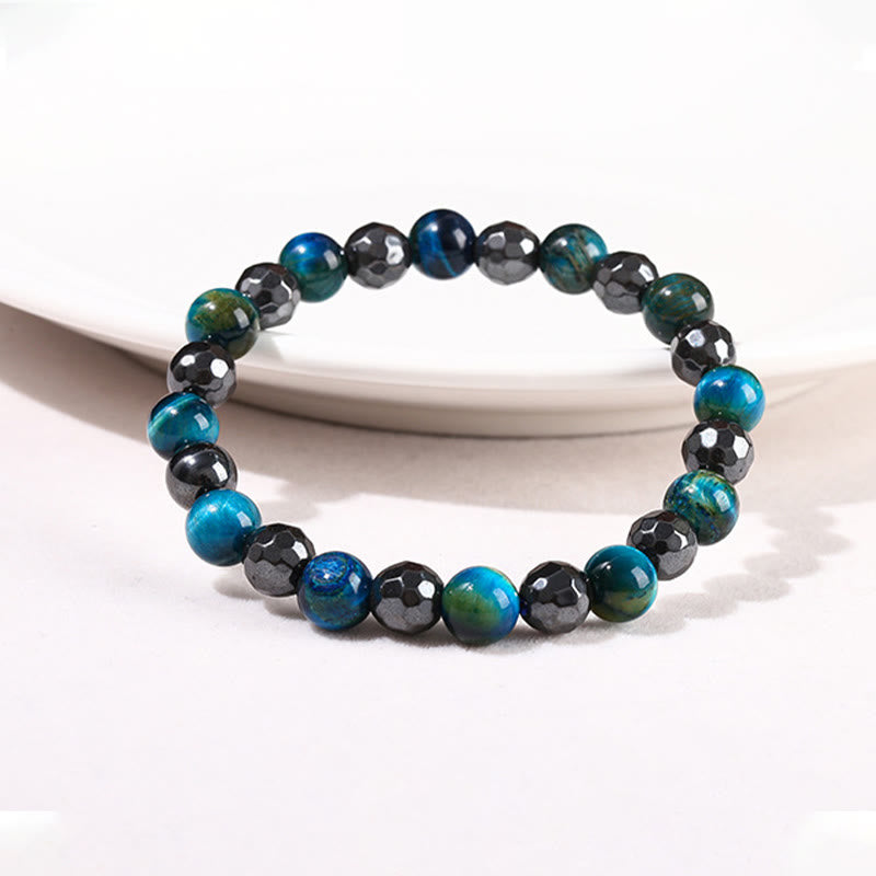 Fortune Jewel 2Pcs Hematite Tiger Eye Blue Tiger Eye Powerful Bracelet Set