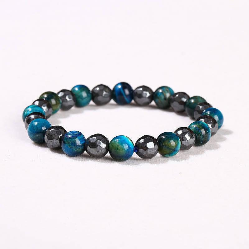 Fortune Jewel 2Pcs Hematite Tiger Eye Blue Tiger Eye Powerful Bracelet Set