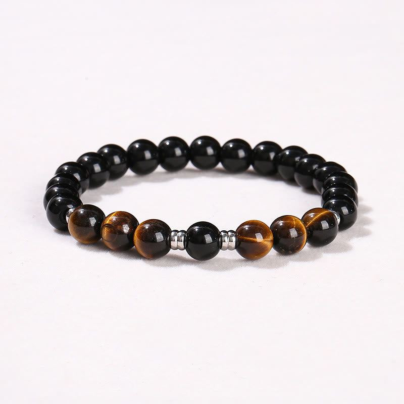 Fortune Jewel 2Pcs Hematite Tiger Eye Blue Tiger Eye Powerful Bracelet Set