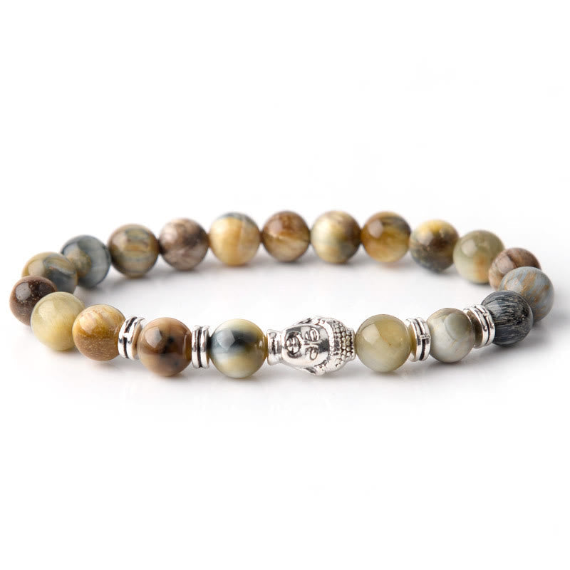 Fortune Jewel Blue Green Red Tiger Eye Buddha Head Balance Bracelet