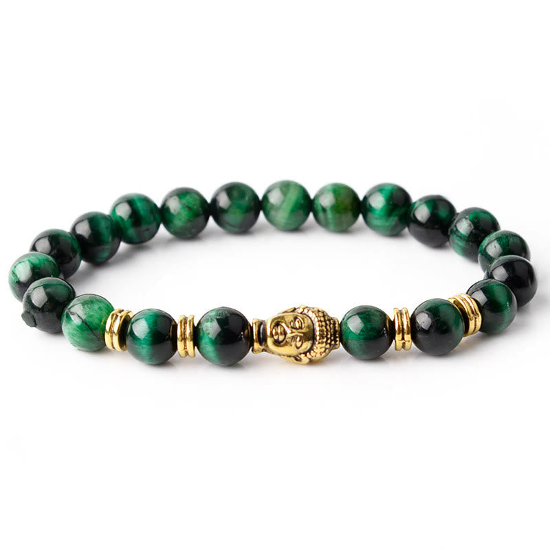 Fortune Jewel Blue Green Red Tiger Eye Buddha Head Balance Bracelet
