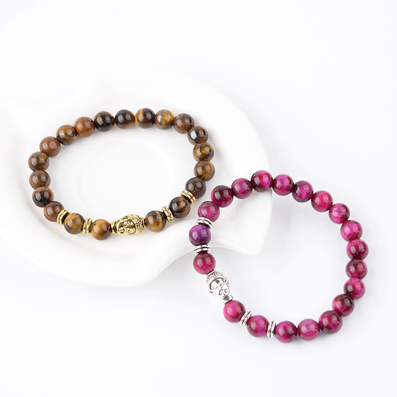 Fortune Jewel Blue Green Red Tiger Eye Buddha Head Balance Bracelet