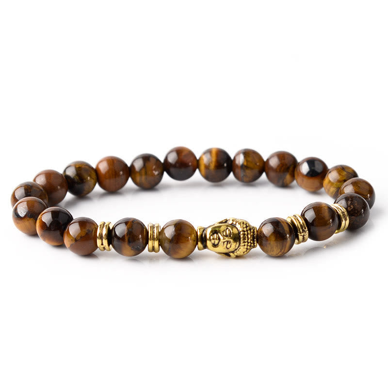 Fortune Jewel Blue Green Red Tiger Eye Buddha Head Balance Bracelet