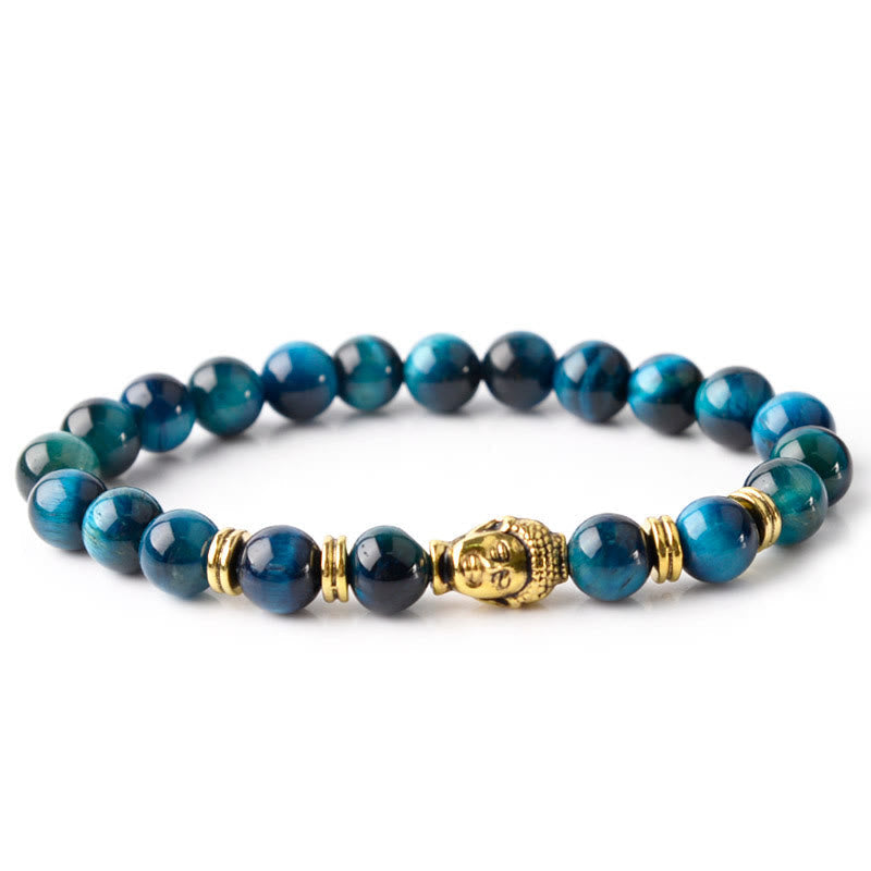 Fortune Jewel Blue Green Red Tiger Eye Buddha Head Balance Bracelet