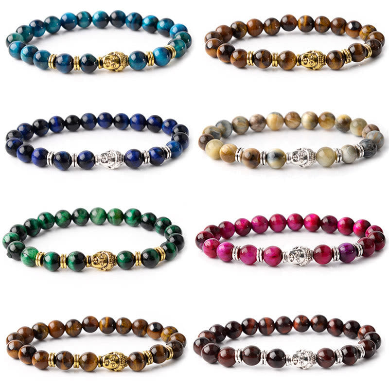 Fortune Jewel Blue Green Red Tiger Eye Buddha Head Balance Bracelet