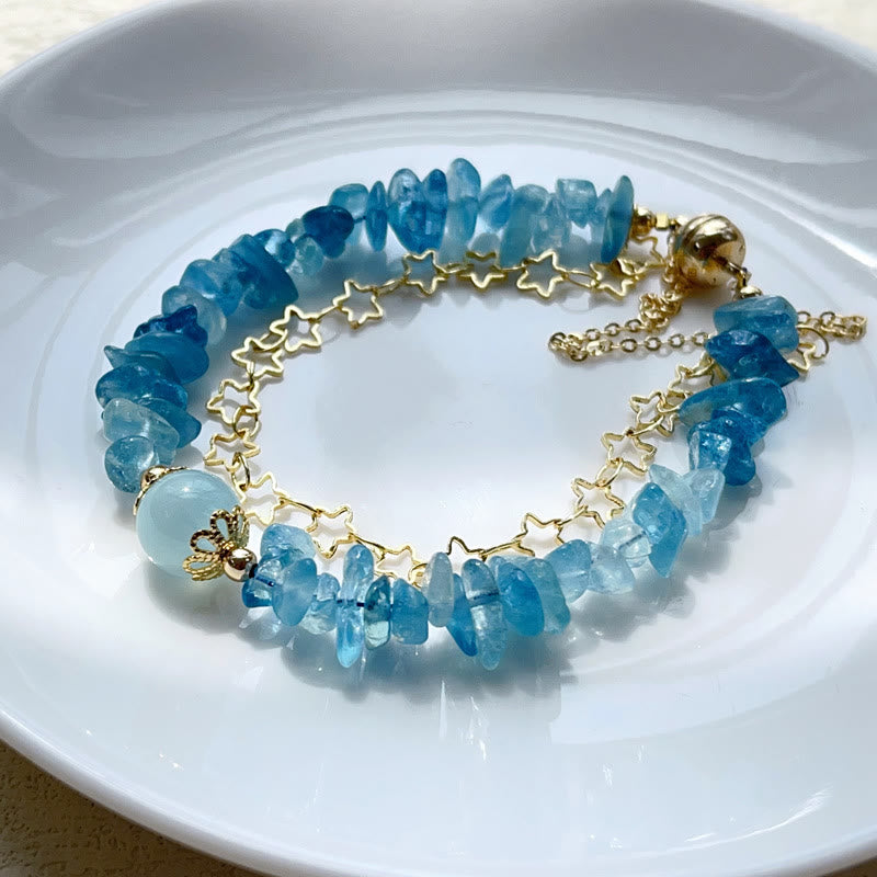 Fortune Jewel Aquamarine Gravel Design Star Healing Magnetic Buckle Bracelet