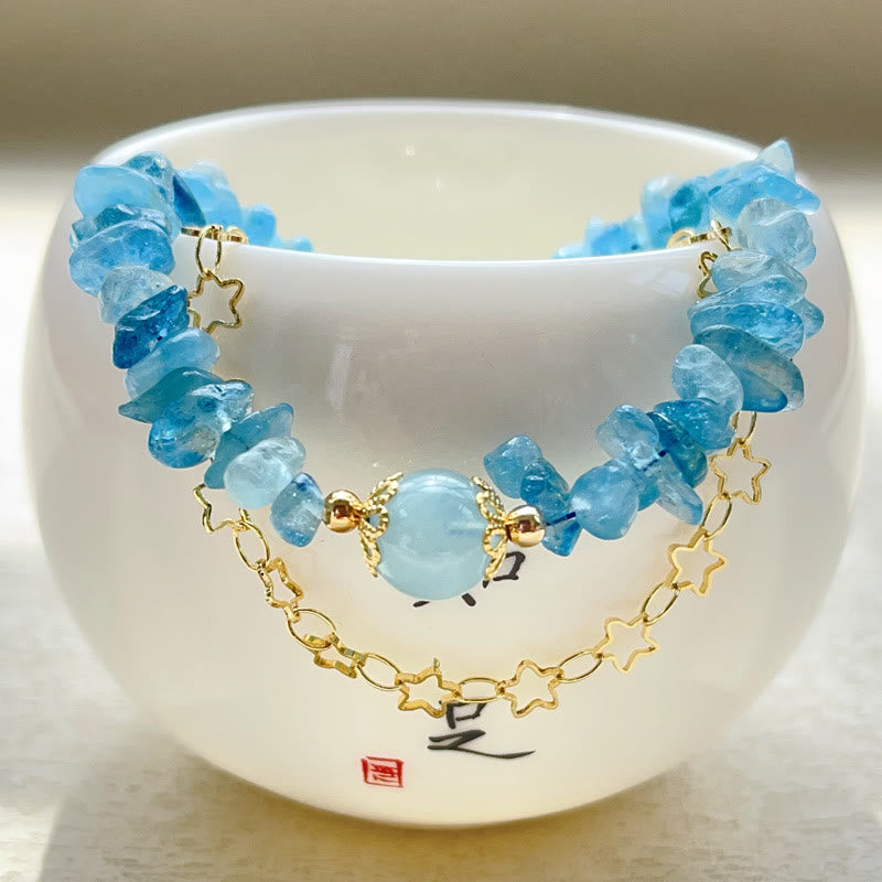 Fortune Jewel Aquamarine Gravel Design Star Healing Magnetic Buckle Bracelet