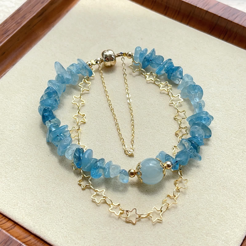 Fortune Jewel Aquamarine Gravel Design Star Healing Magnetic Buckle Bracelet