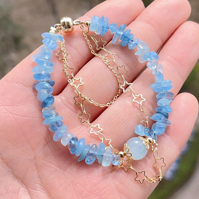 Fortune Jewel Aquamarine Gravel Design Star Healing Magnetic Buckle Bracelet