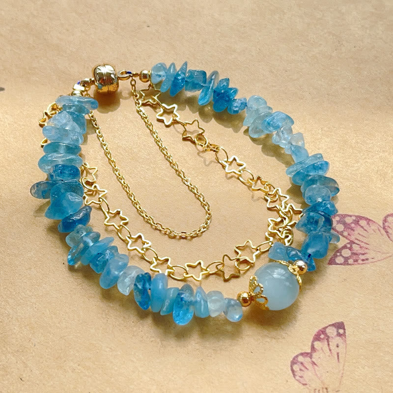 Fortune Jewel Aquamarine Gravel Design Star Healing Magnetic Buckle Bracelet