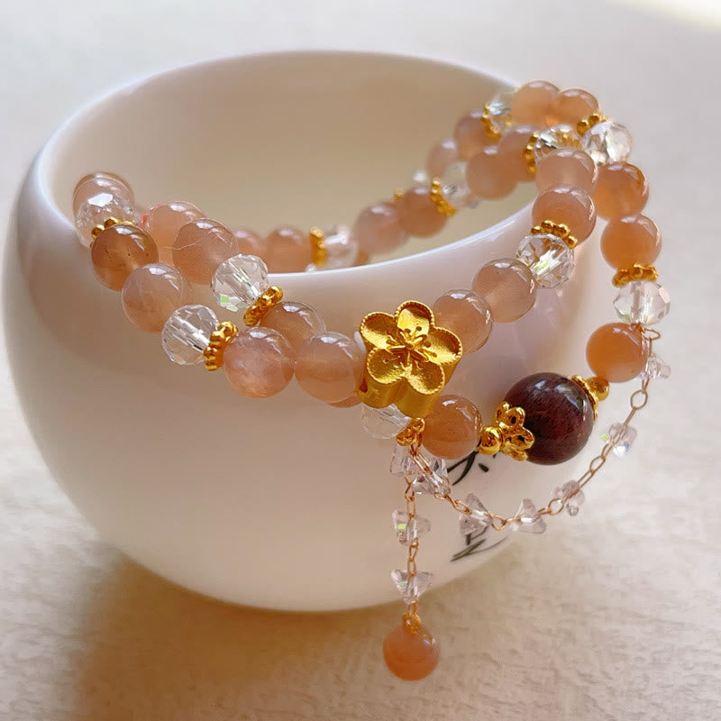Fortune Jewel Sun Stone Crystal Peach Blossom Wealth Double Wrap Bracelet