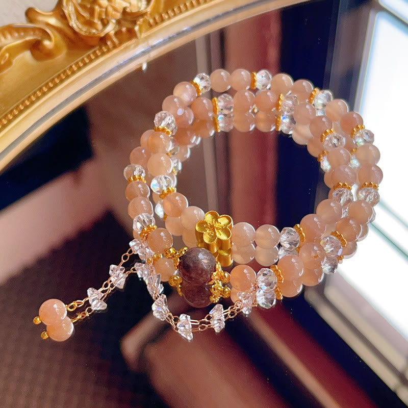 Fortune Jewel Sun Stone Crystal Peach Blossom Wealth Double Wrap Bracelet