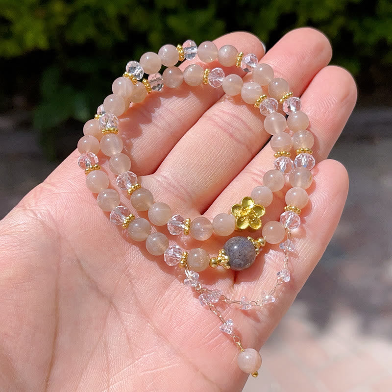 Fortune Jewel Sun Stone Crystal Peach Blossom Wealth Double Wrap Bracelet