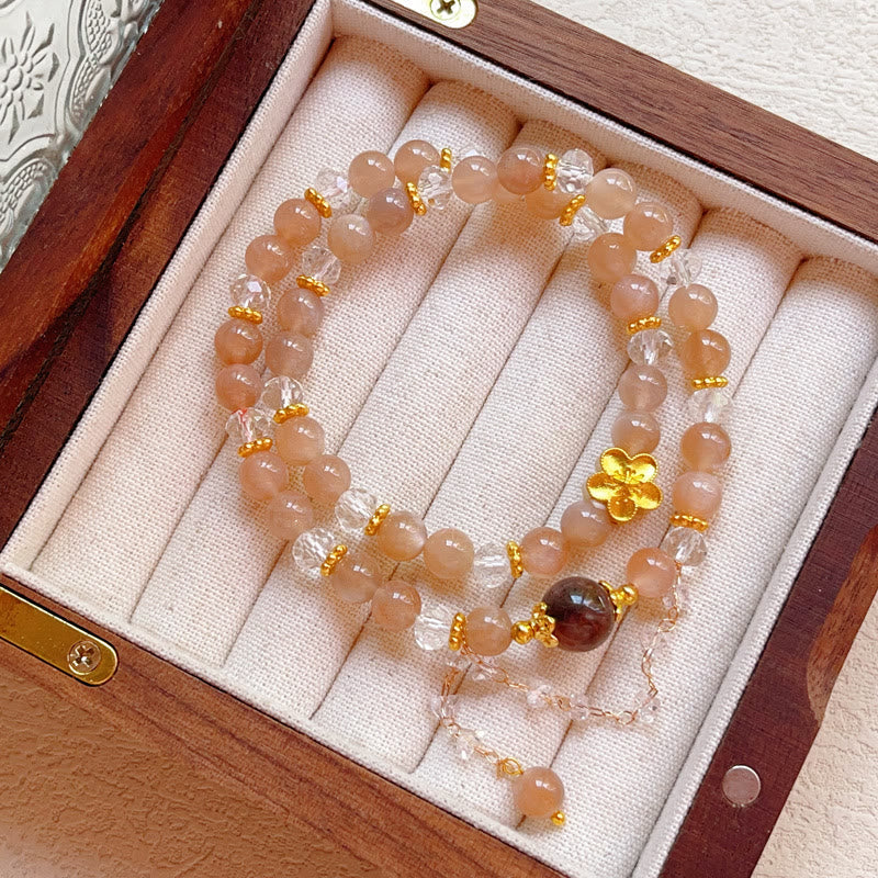 Fortune Jewel Sun Stone Crystal Peach Blossom Wealth Double Wrap Bracelet
