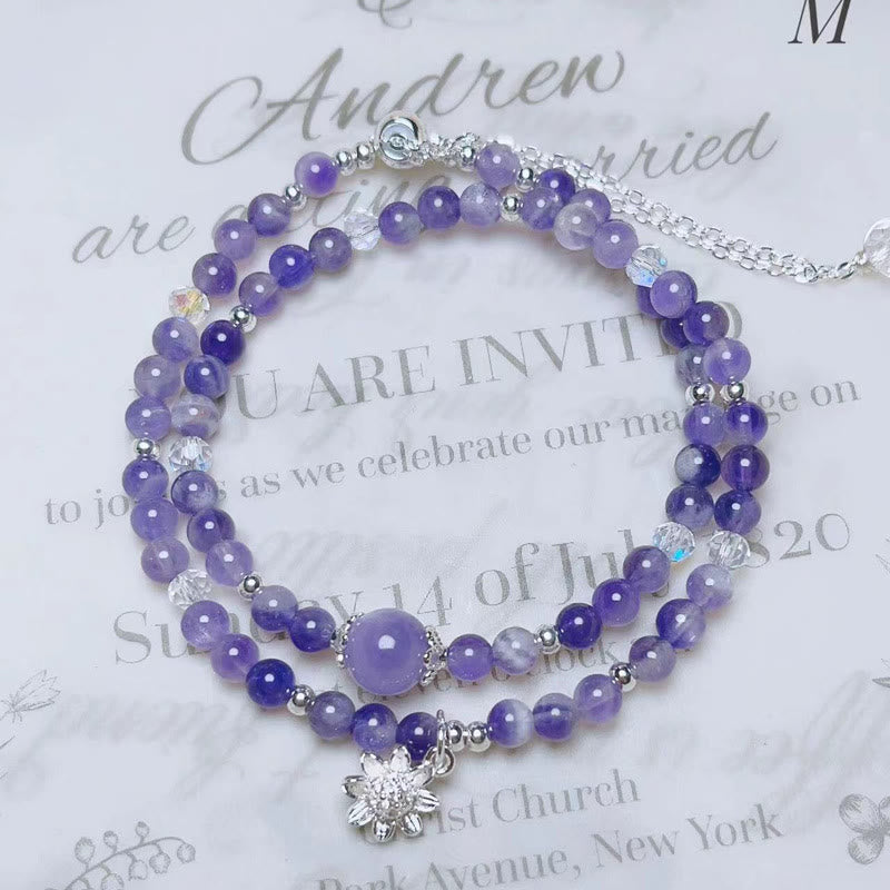 Fortune Jewel Amethyst Crystal Sunflower Spiritual Awareness Double Wrap Bracelet