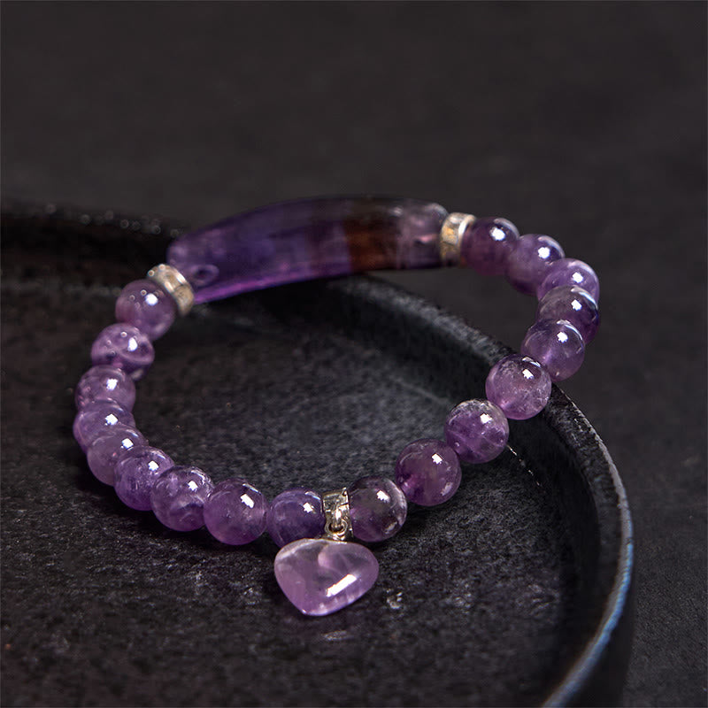 Fortune Jewel Natural Quartz Love Heart Healing Beads Bracelet