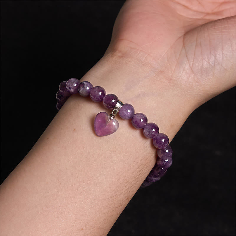 Fortune Jewel Natural Quartz Love Heart Healing Beads Bracelet