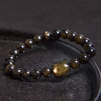 Fortune Jewel Gold Sheen Obsidian Silver Sheen Obsidian Lovely Paw Lucky Cat Protection Bracelet